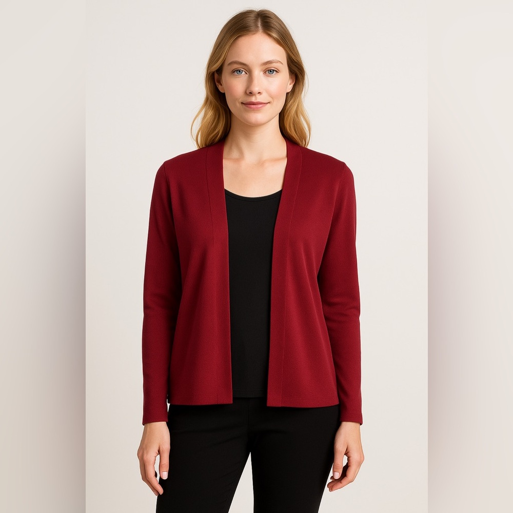 Eileen Fisher Open Front Knit Cardigan Red Long Sleeve Women’s Large